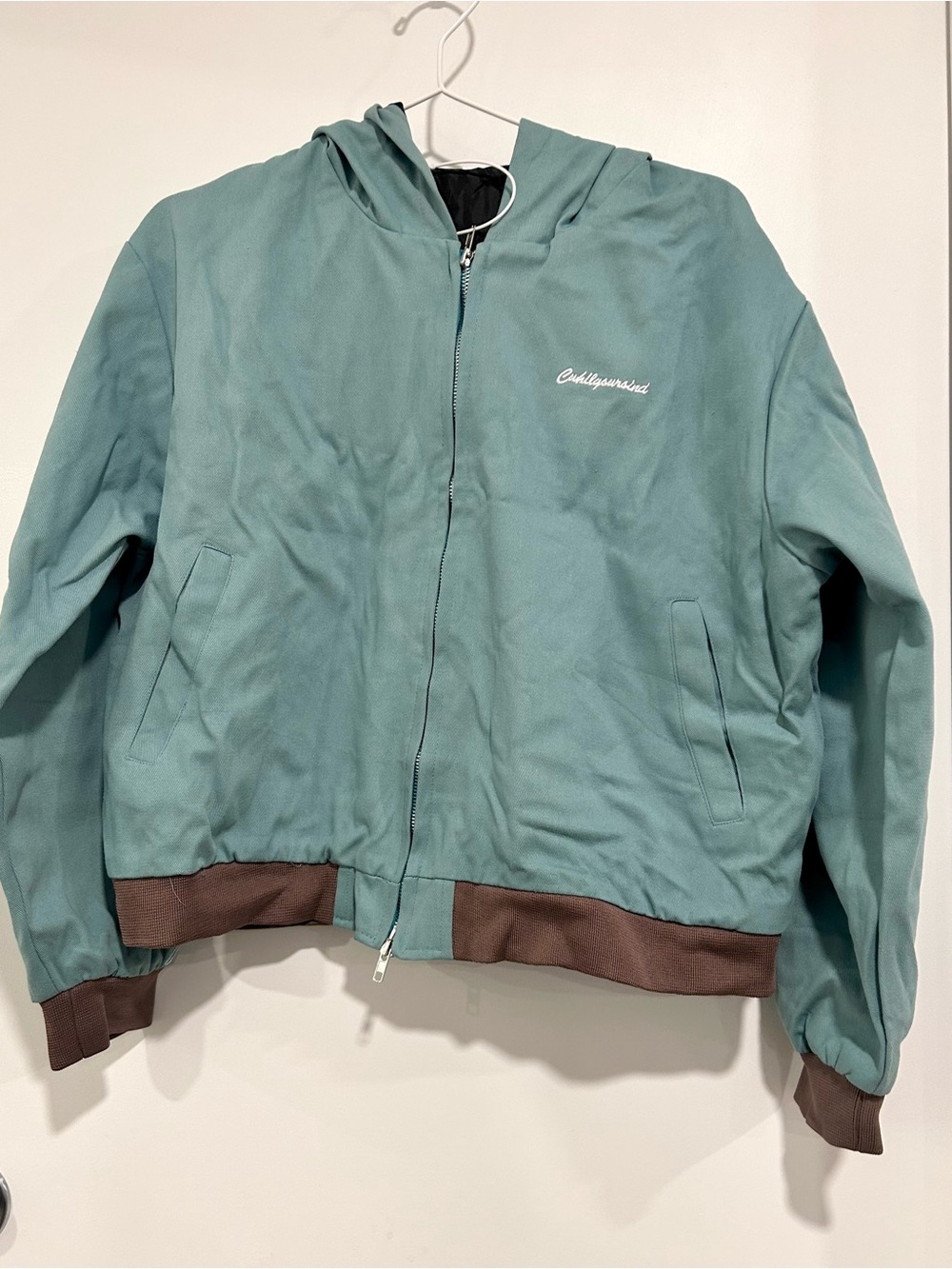 Teal Cotton Hooded Zip Jacket Unisex Oversized